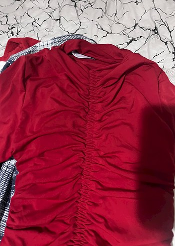 Kırmızı Uzun Kollu Drapeli Kadın Triko Elbise - Görsel 2