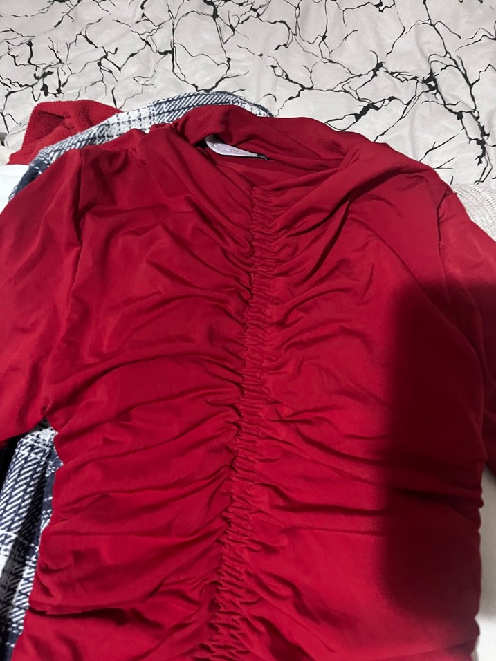 Kırmızı  Uzun Kollu Drapeli Kadın Triko Elbise - Görsel 2