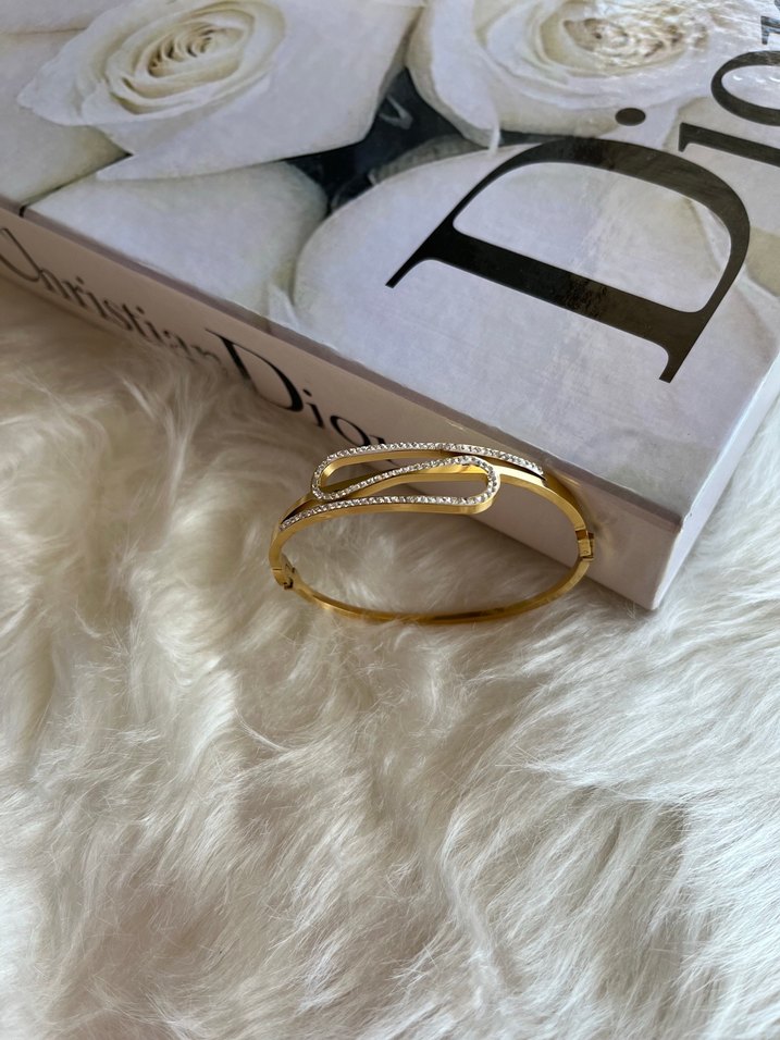 Işıltılı Taşlı Desenli Altın Kelepçe - Görsel 2