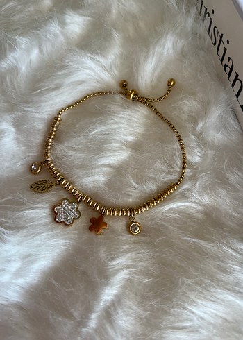 Altın Renk Zincir Detaylı Çiçek Bileklik - Görsel 2