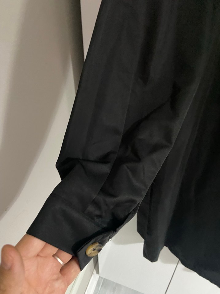 Düğmeli Siyah Midi Kadın Trençkot - Görsel 2