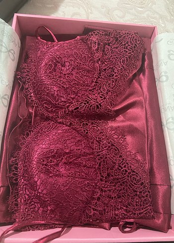 İnce İşlemeli bordo Mini Saten Gecelik Takımı - Görsel 3