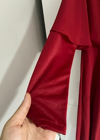 Klasik Şıklık Kırmızı Uzun Kollu Elbise - Görsel 4