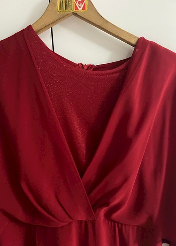 Klasik Şıklık Kırmızı Uzun Kollu Elbise - Görsel 5