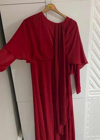 Klasik Şıklık Kırmızı Uzun Kollu Elbise - Görsel 3