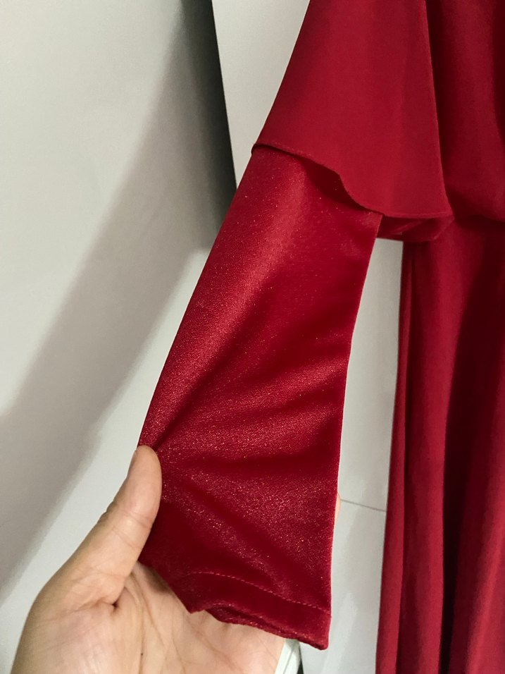 Klasik Şıklık Kırmızı Uzun Kollu Elbise - Görsel 4