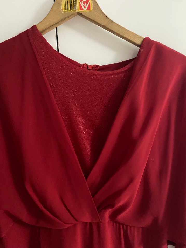 Klasik Şıklık Kırmızı Uzun Kollu Elbise - Görsel 5