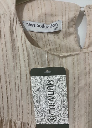 Kadın Bej Pilili Keten Uzun Elbise - Görsel 2