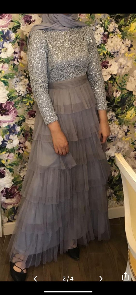 Gri Fırfırlı Uzun elbise - Görsel 2