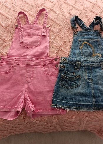 Kız Çocuk Pembe Askılı Denim Tulum