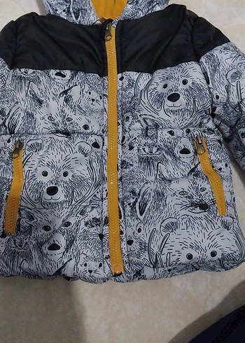 Kapüşonlu, Baskılı, Gri Erkek Çocuk Mont - Görsel 3