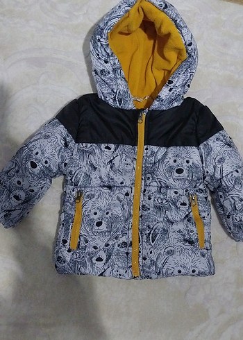 Kapüşonlu, Baskılı, Gri Erkek Çocuk Mont - Görsel 2