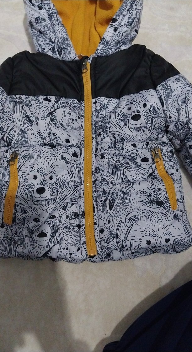 Kapüşonlu, Baskılı, Gri Erkek Çocuk Mont - Görsel 3