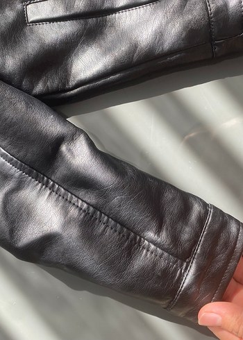 18-24 Ay Beden siyah Renk Erkek Çocuk Siyah Deri Görünümlü Biker Ceket
