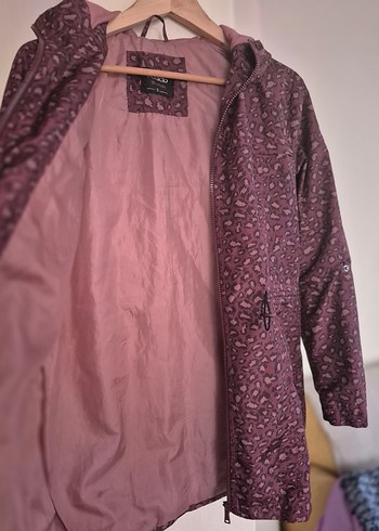 Bordo Leopar Desenli Fermuarlı Kadın yağmurluk - Görsel 7