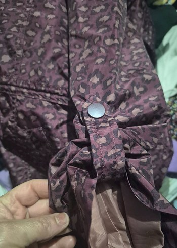 Bordo Leopar Desenli Fermuarlı Kadın yağmurluk - Görsel 10