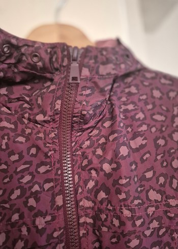 Bordo Leopar Desenli Fermuarlı Kadın yağmurluk - Görsel 5