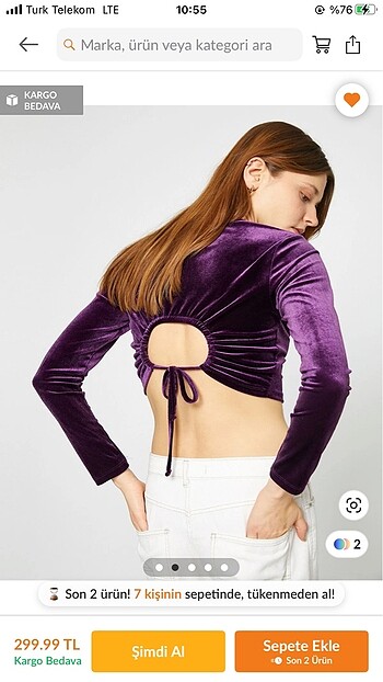 koton crop sırt detaylı kadife bluz