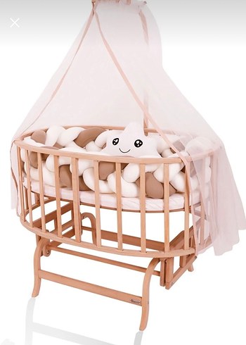 Bej Pastel Ahşap Bebek Beşiği - Görsel 5