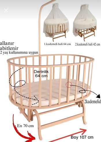 Bej Pastel Ahşap Bebek Beşiği - Görsel 4