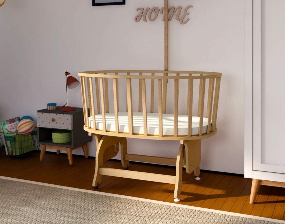Bej Pastel Ahşap Bebek Beşiği - Görsel 2