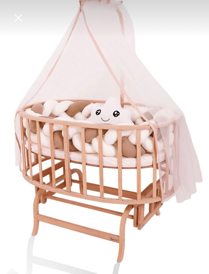 Bej Pastel Ahşap Bebek Beşiği - Görsel 5