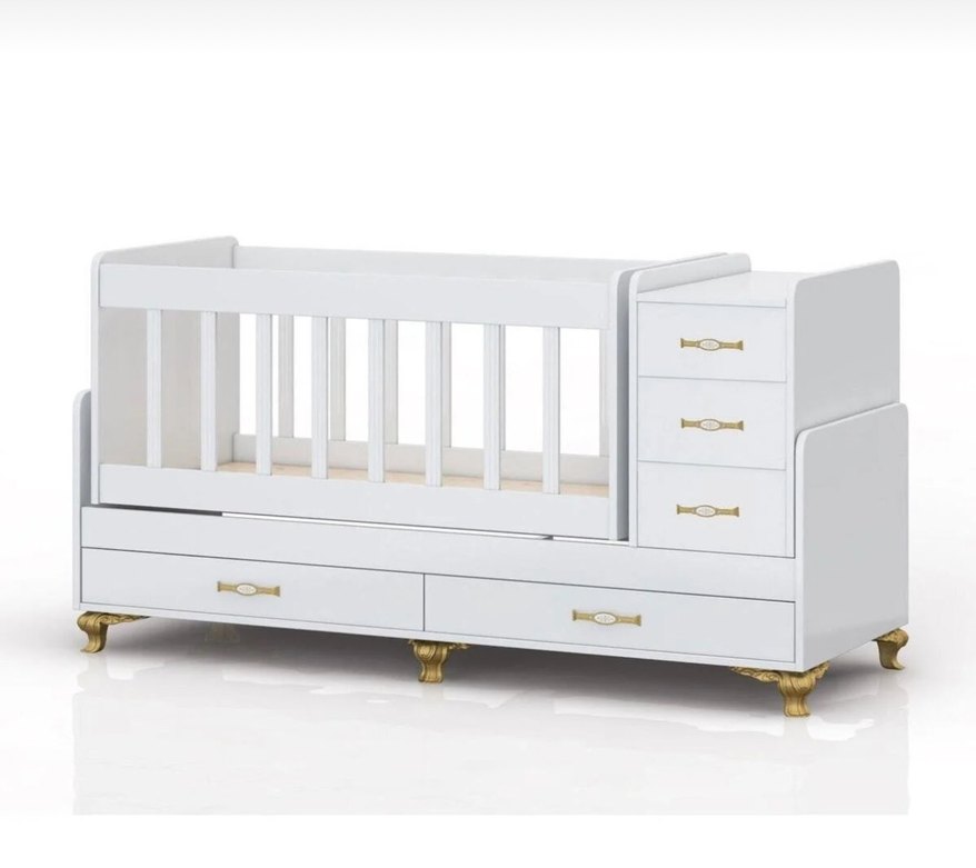 Beyaz Bebek Beşiği ve Saklama Ünitesi - Görsel 3