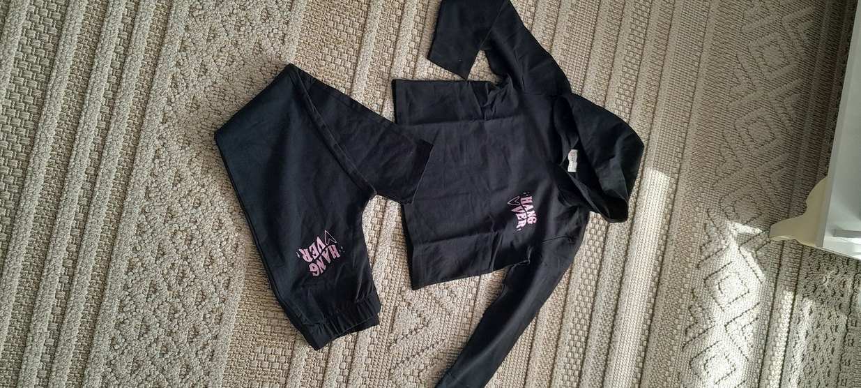 Siyah Kapüşonlu Baskılı Kız Eşofman Takımı - Görsel 2