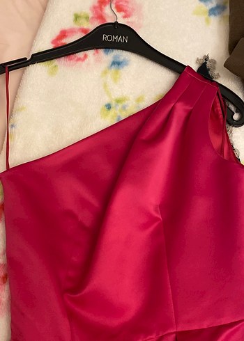 Pembe Straplez Midi Abiye Elbise Roman 36beden - Görsel 5