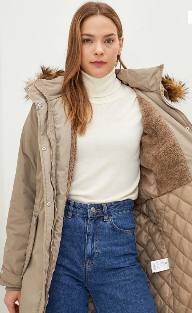 Bej Kadın Suni Kürk Detaylı Rahat Mont - Görsel 3