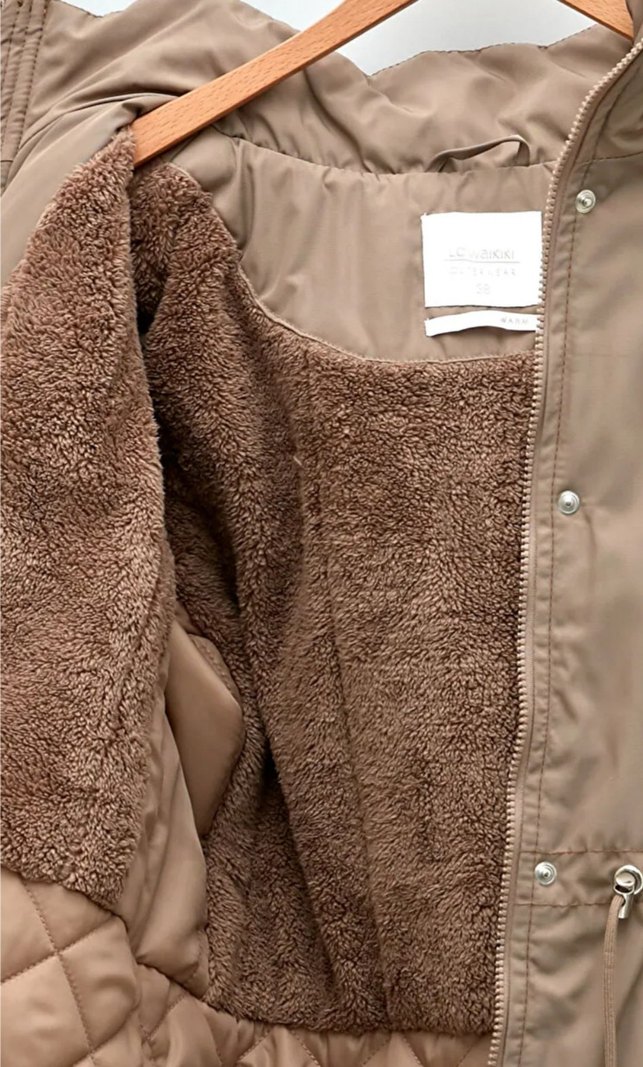 Bej Kadın Suni Kürk Detaylı Rahat Mont - Görsel 4