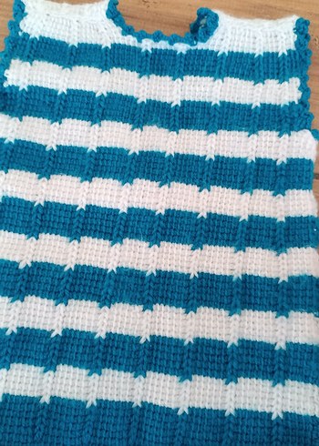 Mavi Çizgili  Çocuk Örgü Yelek - Görsel 3