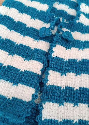 Mavi Çizgili  Çocuk Örgü Yelek - Görsel 2