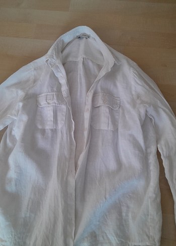 Mudo Beyaz Keten Düğmeli Gömlek - Görsel 4