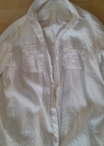 Mudo Beyaz Keten Düğmeli Gömlek - Görsel 2