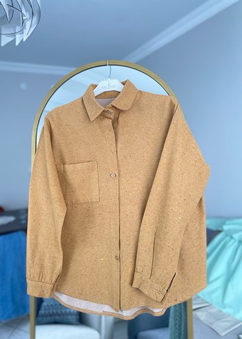 Hardal sarısı Düğmeli Yün Kadın Gömlek - Görsel 2