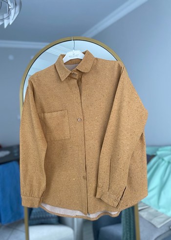 Hardal sarısı Düğmeli Yün Kadın Gömlek - Görsel 3