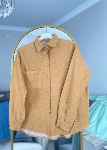 Hardal sarısı Düğmeli Yün Kadın Gömlek - Görsel 4