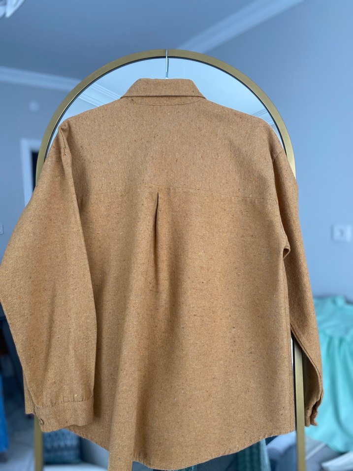 Hardal sarısı Düğmeli Yün Kadın Gömlek - Görsel 5