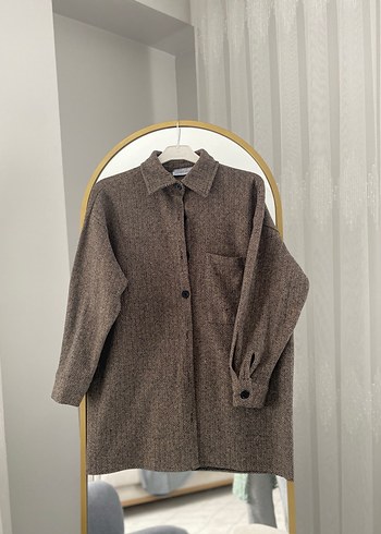 Düğmeli Kahverengi Kalın Kadın gömlek - Görsel 3