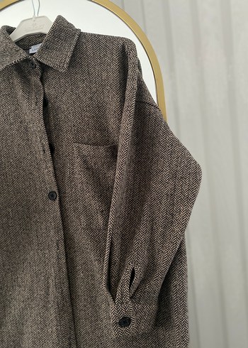 Düğmeli Kahverengi Kalın Kadın gömlek - Görsel 4