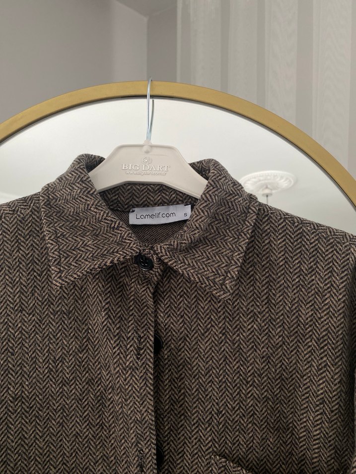 Düğmeli Kahverengi Kalın Kadın gömlek - Görsel 2