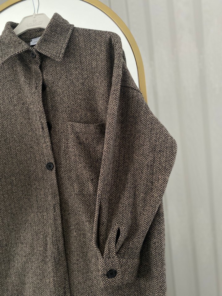 Düğmeli Kahverengi Kalın Kadın gömlek - Görsel 4