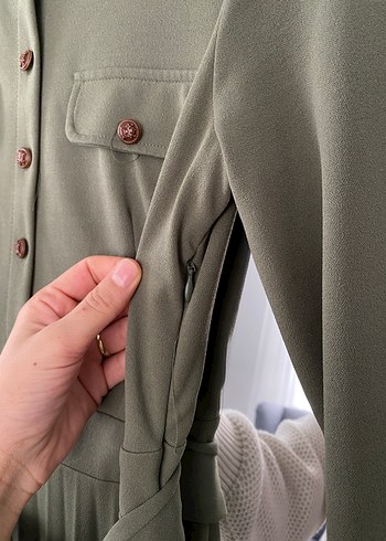 Kemerli Haki Uzun Kadın Elbise - Görsel 4