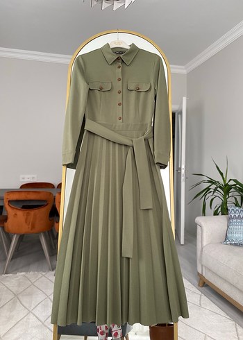 Kemerli Haki Uzun Kadın Elbise - Görsel 2