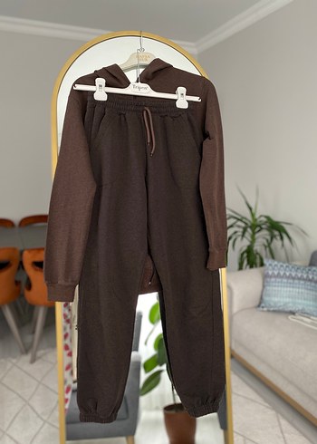 Kadın Kahverengi Kapüşonlu Eşofman Takımı - Görsel 3