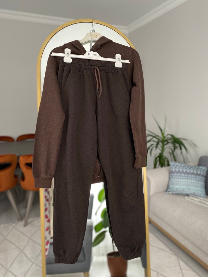 Kadın Kahverengi Kapüşonlu Eşofman Takımı - Görsel 3
