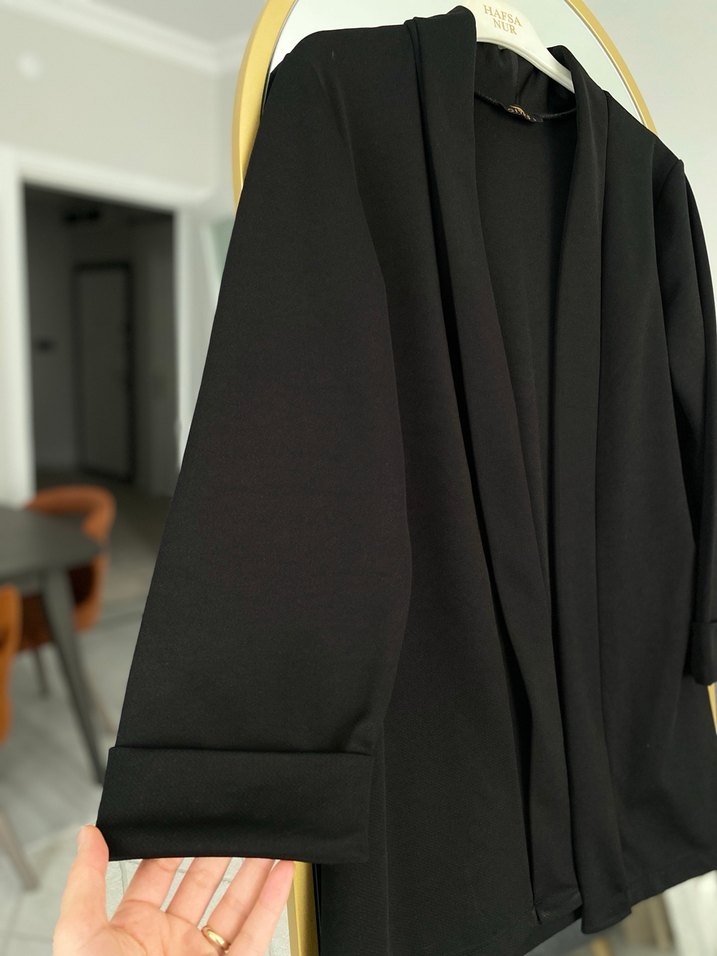 Drapeli Siyah Uzun Kadın Blazer - Görsel 2