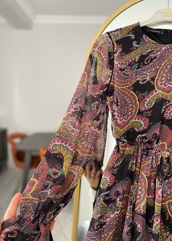 Uzun Bohem Çok Renkli şifon Elbise - Görsel 2