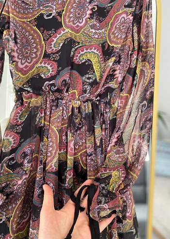 Uzun Bohem Çok Renkli şifon Elbise - Görsel 6